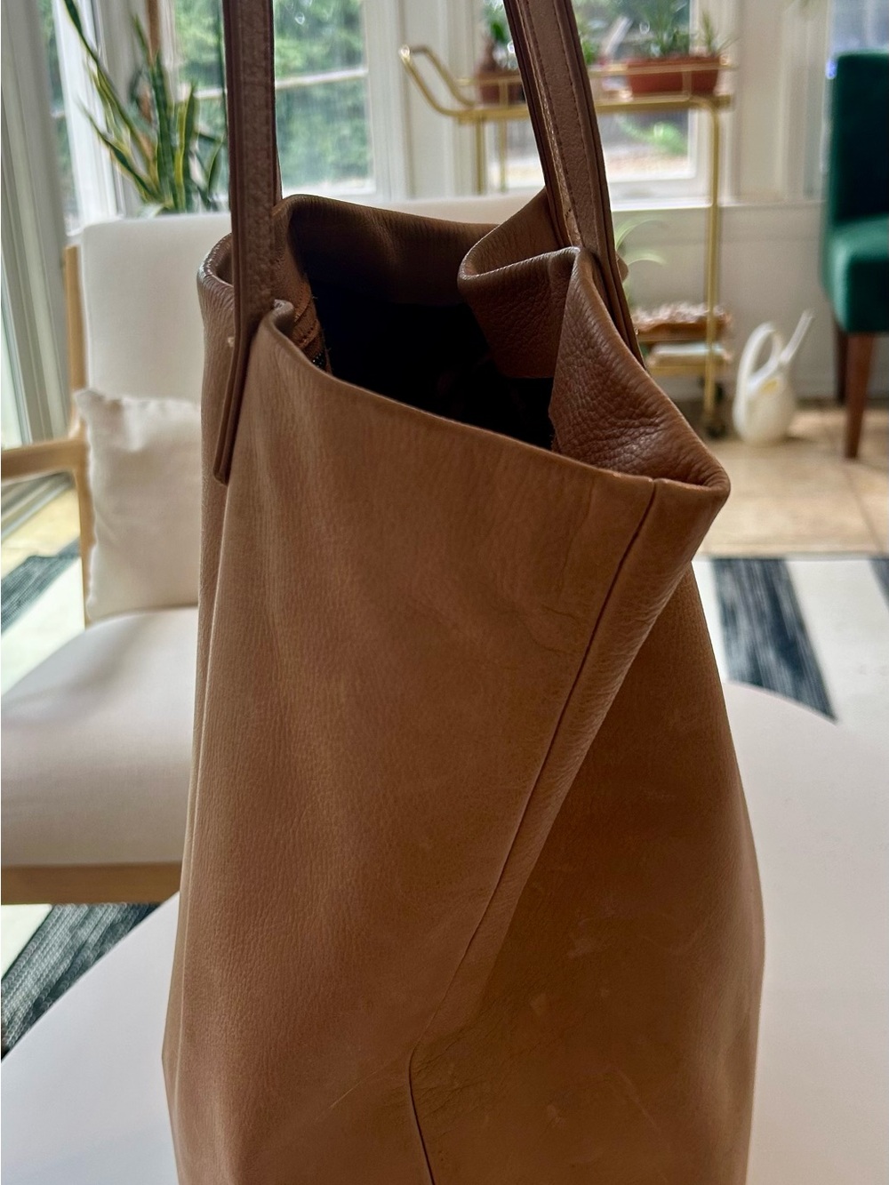 Vintage BAGGU genuine leather tote- camel brown- discontinued